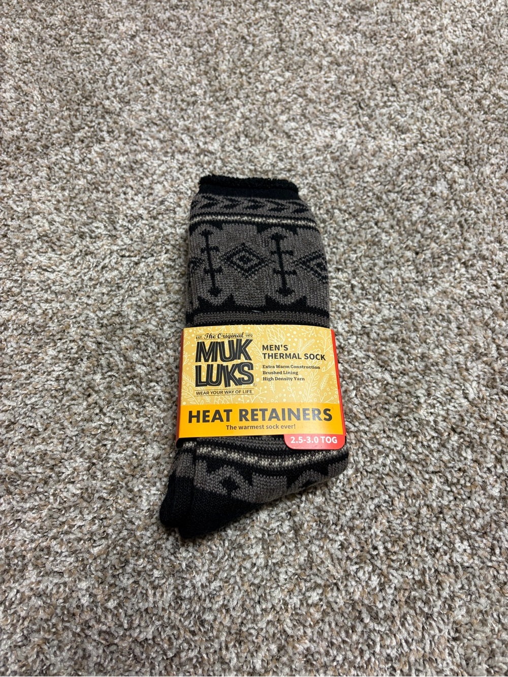 NWT MUK LUKS Men's Black & Gray Thermal Crew Socks